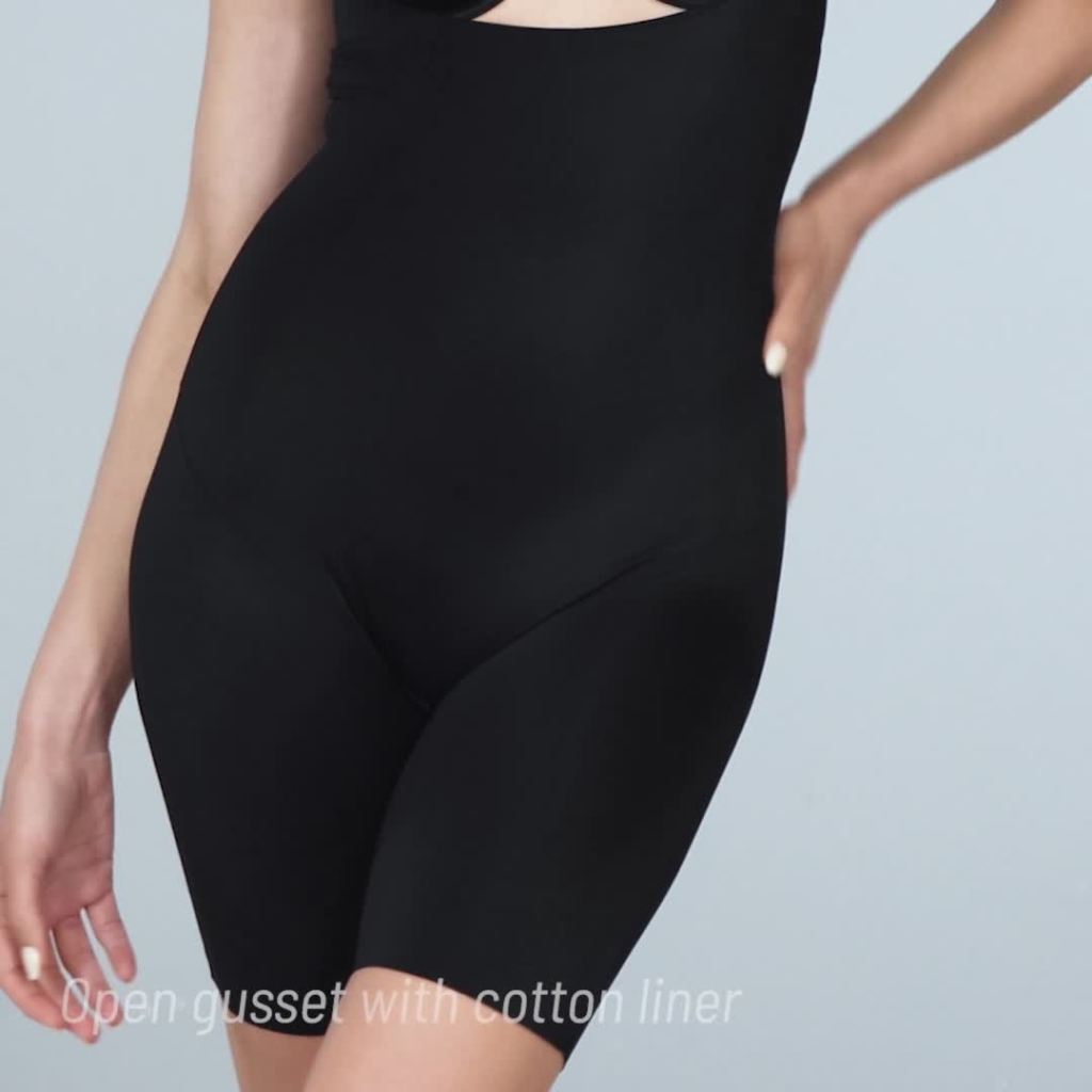 thumbnail video image 2 of Women's Vanity Fair 57028 Wear Your Own Bra Shaping Bodysuit (Midnight Black L), 2 of 3