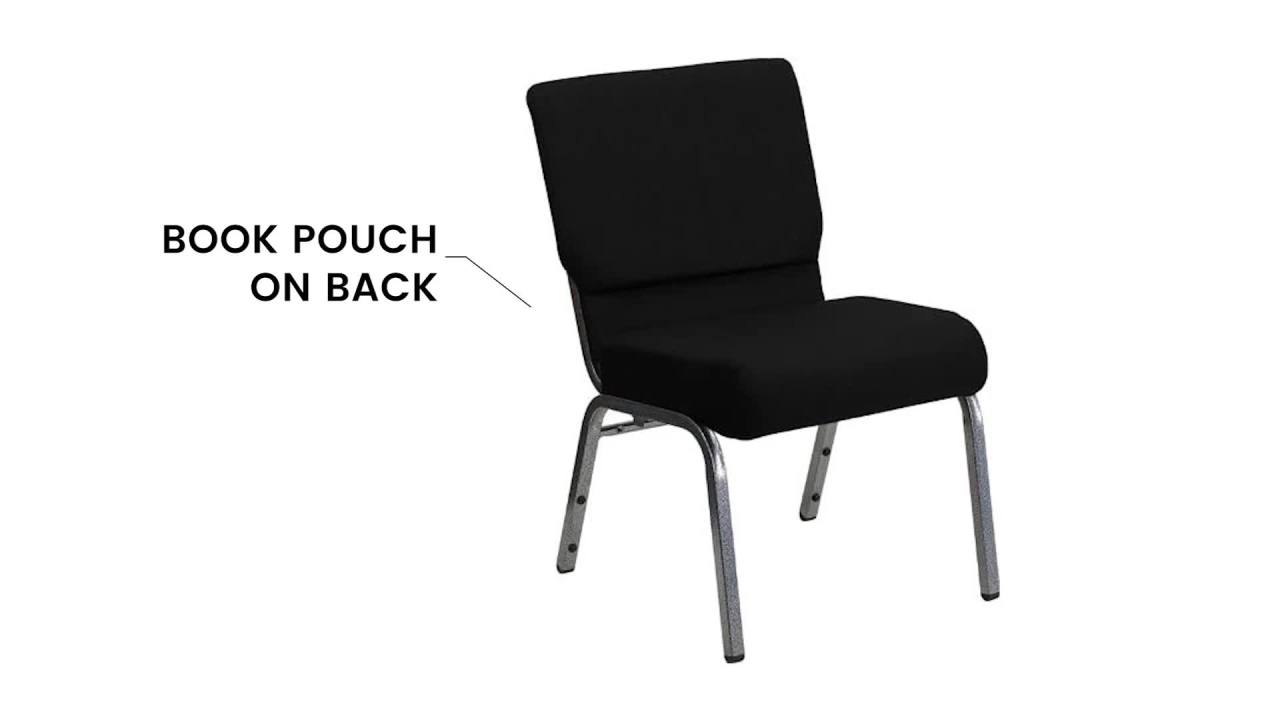 thumbnail video image 2 of Flash Furniture Hercules Series 21"W Upholstered Church Chair with Book Pouch, Black, 2 of 13