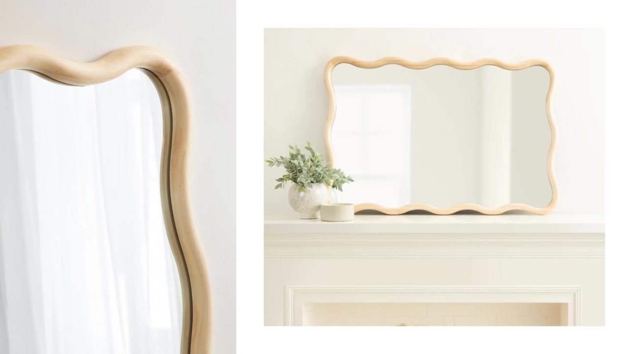 thumbnail video image 2 of Kate and Laurel Talma Modern Scalloped Rectangle Wall Mirror, 24 x 36, Black, Rectangular Wavy Mirror for Use as Bathroom Mirror for Over Sink or Cute Nursery Mirror, 2 of 9