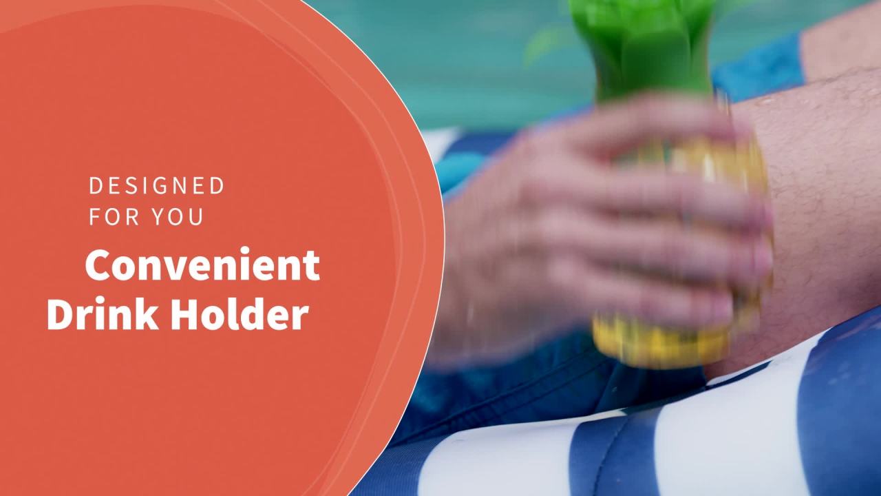 thumbnail video image 2 of Big Joe Roma Float No Inflation Needed Pool Float with Drink Holder, Americana Nautical Stripe Double Sided Mesh, Quick Draining Fabric, 3 feet, 2 of 9