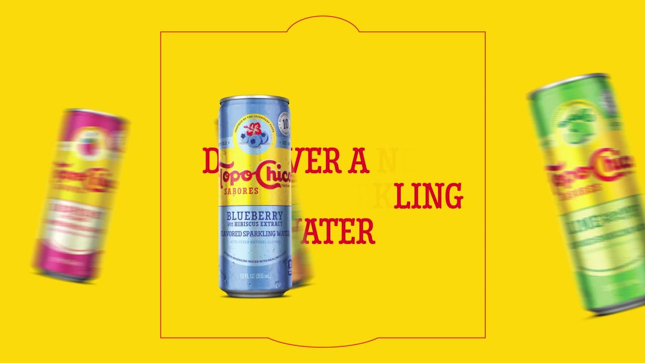 thumbnail video image 2 of Topo Chico Sabores Blueberry with Hibiscus Extract Flavored Sparkling Water, 12 fl oz, 8 Pack Cans, 2 of 11