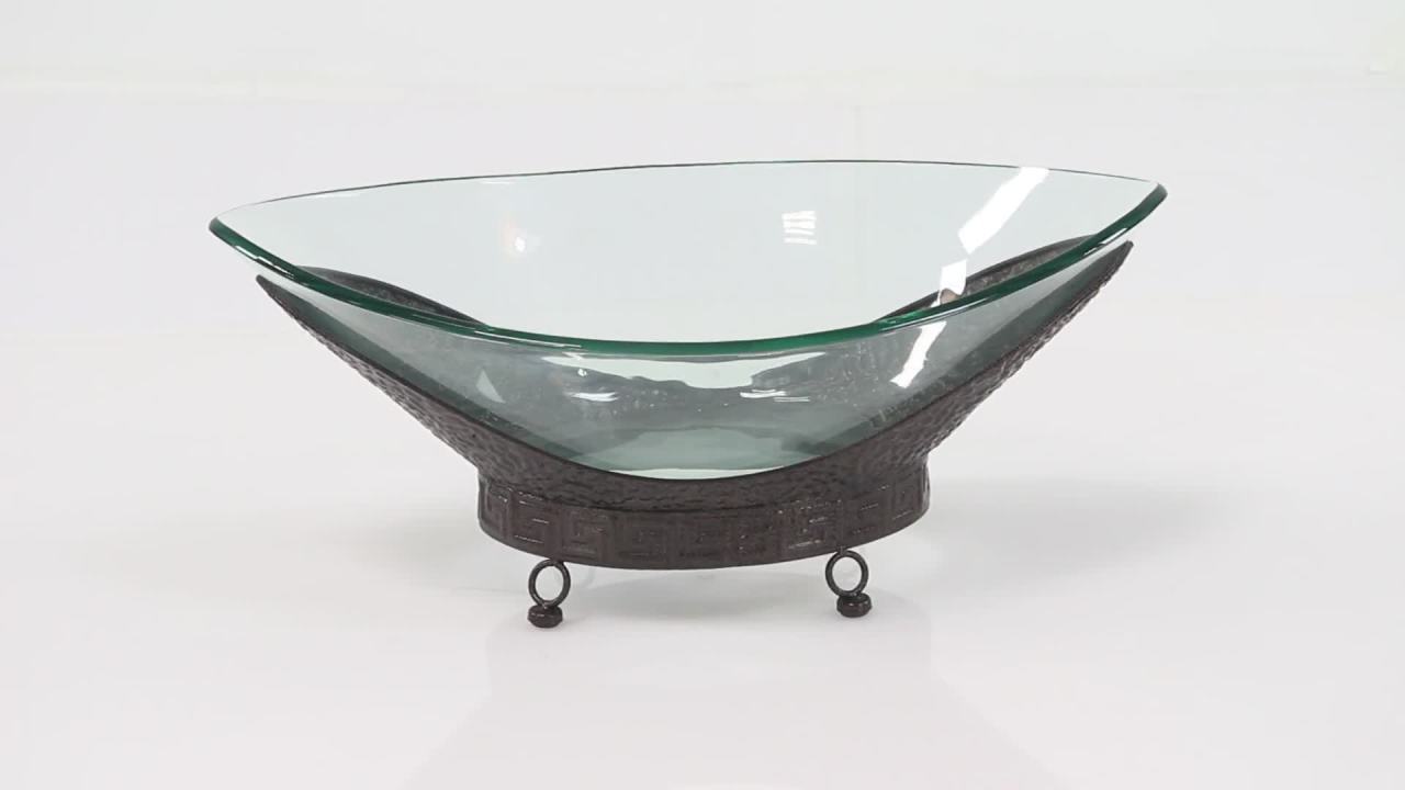 thumbnail video image 2 of DecMode 24" x 8" Clear Tempered Glass Kitchen Serving Bowl with Brown Metal Base, 1-Piece, 2 of 8