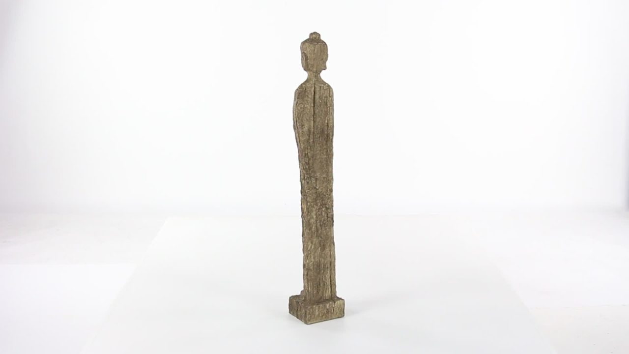 thumbnail video image 2 of 5" x 32" Beige Polystone Meditating Buddha Sculpture with Engraved Carvings and Relief Detailing, by DecMode, 2 of 11