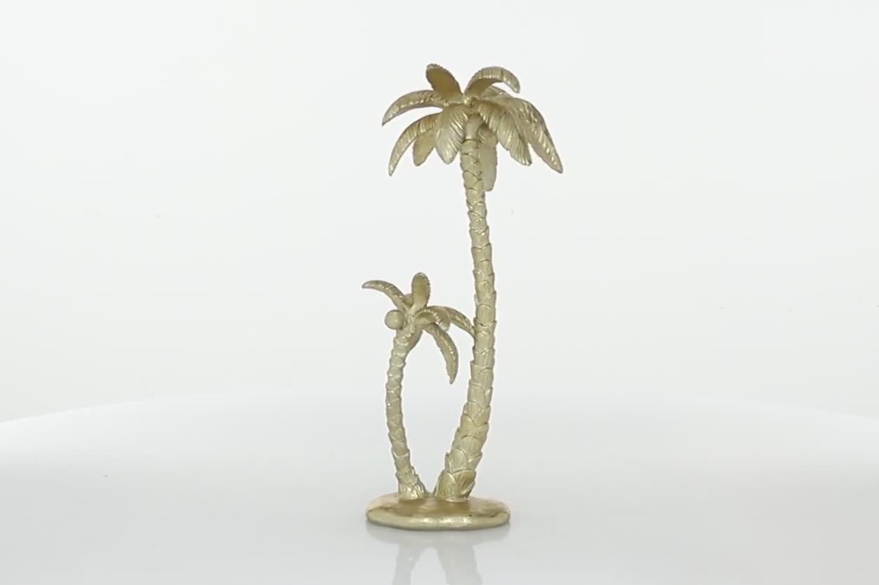thumbnail video image 2 of 7" x 16" Gold Polyresin Palm Tree Sculpture, by DecMode, 2 of 11