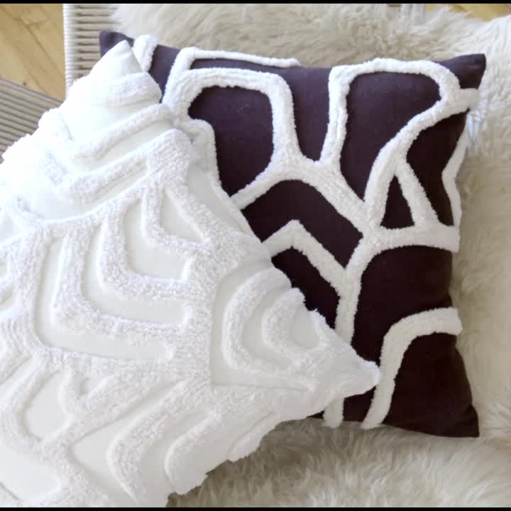 thumbnail video image 2 of Rochelle Porter Lotus Decorative Square Pillow, Throw, White, Blue , Cotton , Polyfill, 20"x 20", 1 Count, 2 of 8