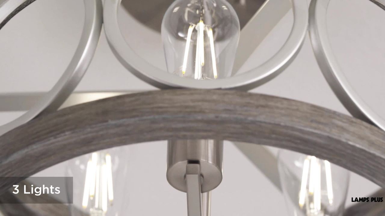 thumbnail video image 2 of Franklin Iron Works Salima Rustic Farmhouse Ceiling Light Semi Flush Mount 16" Wide Brushed Nickel Gray Wood 3-Light LED for Bedroom Living Room House, 2 of 11