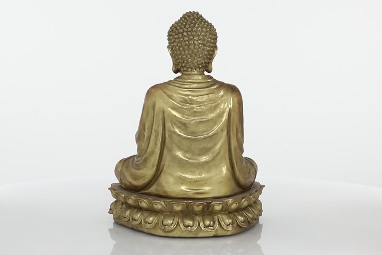 thumbnail video image 2 of 12" x 16" Gold Polystone Meditating Buddha Sculpture with Engraved Carvings and Relief Detailing, by DecMode, 2 of 10