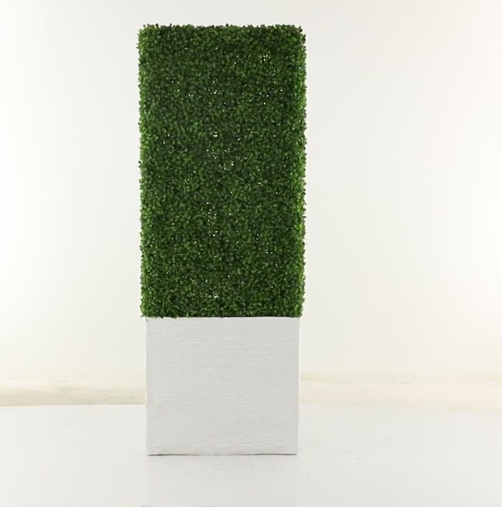 thumbnail video image 2 of DecMode 59" Tall Boxwood Hedge Artificial Topiary in Realistic Leaves and White Fiberglass Planter Box, 2 of 8
