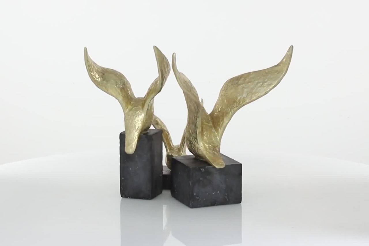 thumbnail video image 2 of 14", 15", 9"H Gold Polystone Handmade Bird Sculpture, by DecMode (3 Count), 2 of 16