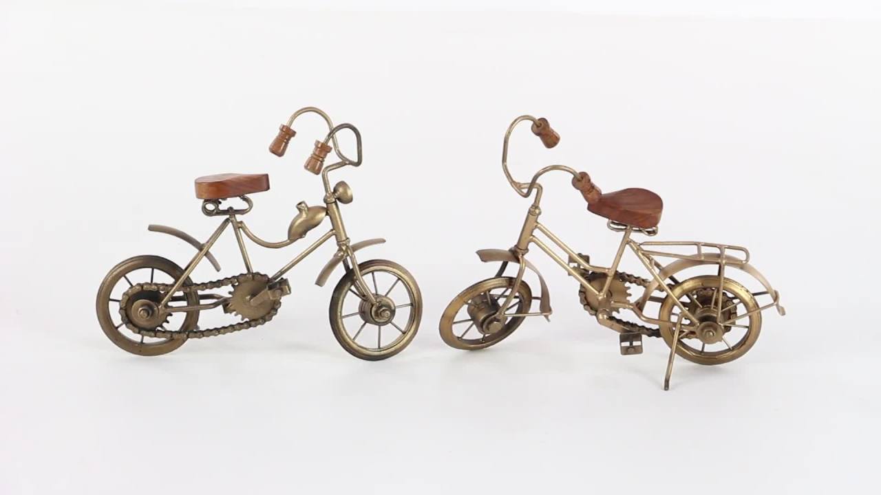 thumbnail video image 2 of 11"W, 8"H Gold Metal Bike Sculpture with Wood Accents, by DecMode (2 Count), 2 of 10