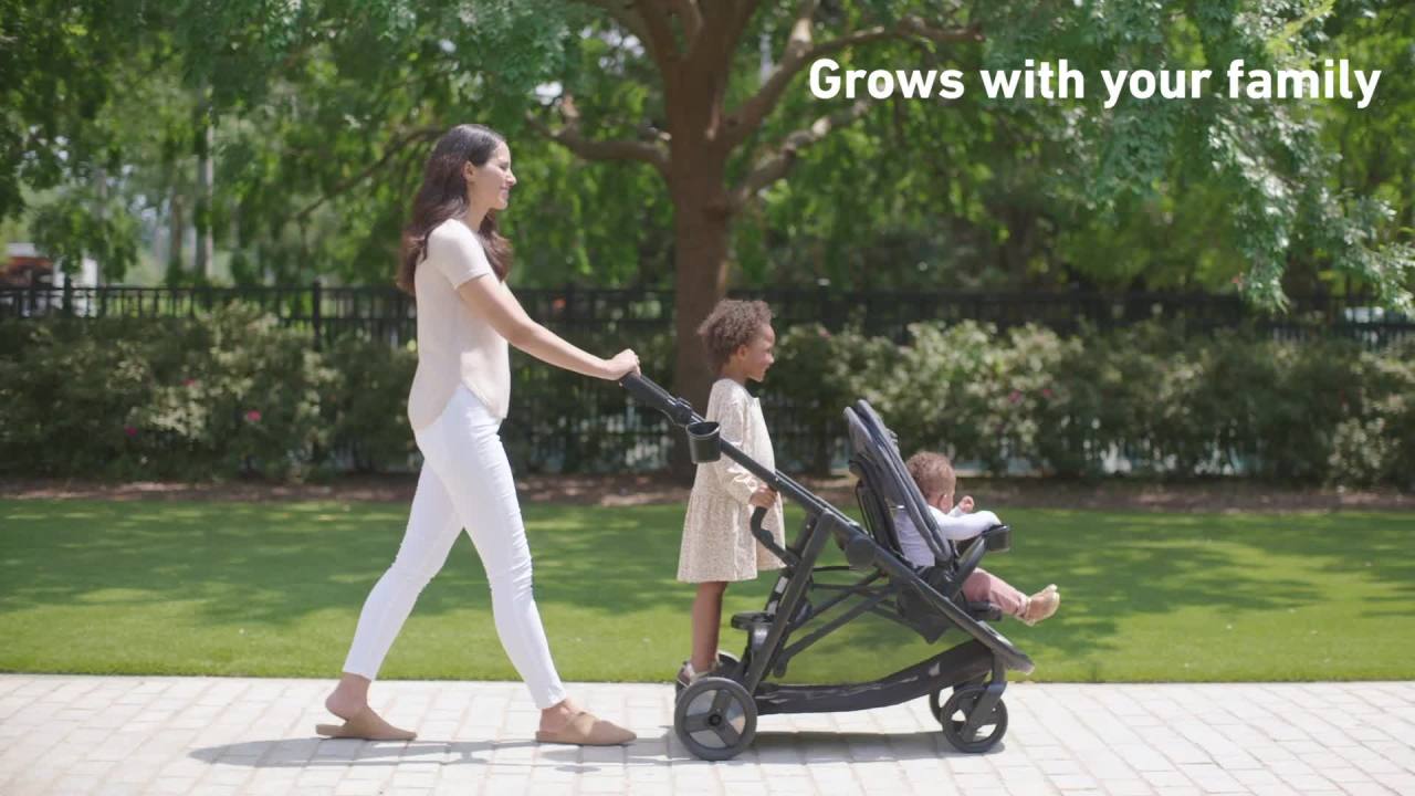thumbnail video image 3 of Graco Ready2Grow LX 2.0 Double Stroller Features Bench Seat and Standing Platform Options, Clark, Grey, 3 of 9