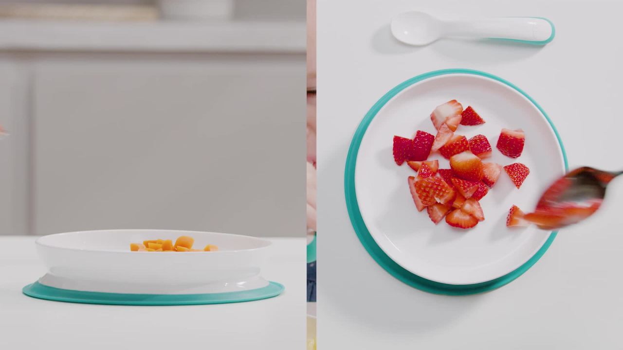 thumbnail video image 2 of OXO Tot Stick & Stay Plate, Teal, 2 of 5