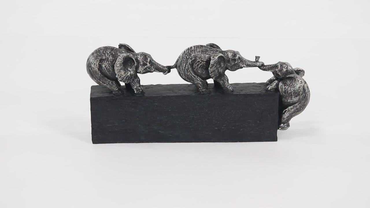 thumbnail video image 2 of 17" x 8" Black Polystone Elephant Sculpture, by DecMode, 2 of 8