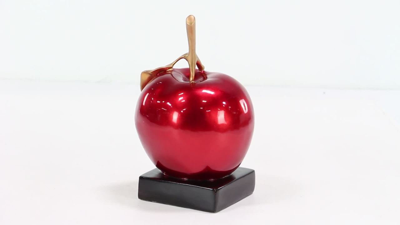 thumbnail video image 2 of 11" x 17" Red Polystone Apple Fruit Sculpture with Black Base, by DecMode, 2 of 15