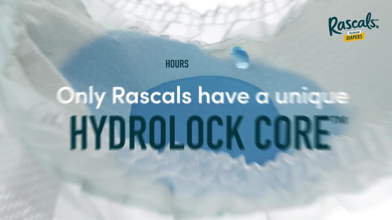 thumbnail video image 2 of Rascals Premium Absorbent Baby Diapers Size 5, 64 Count, 2 of 12