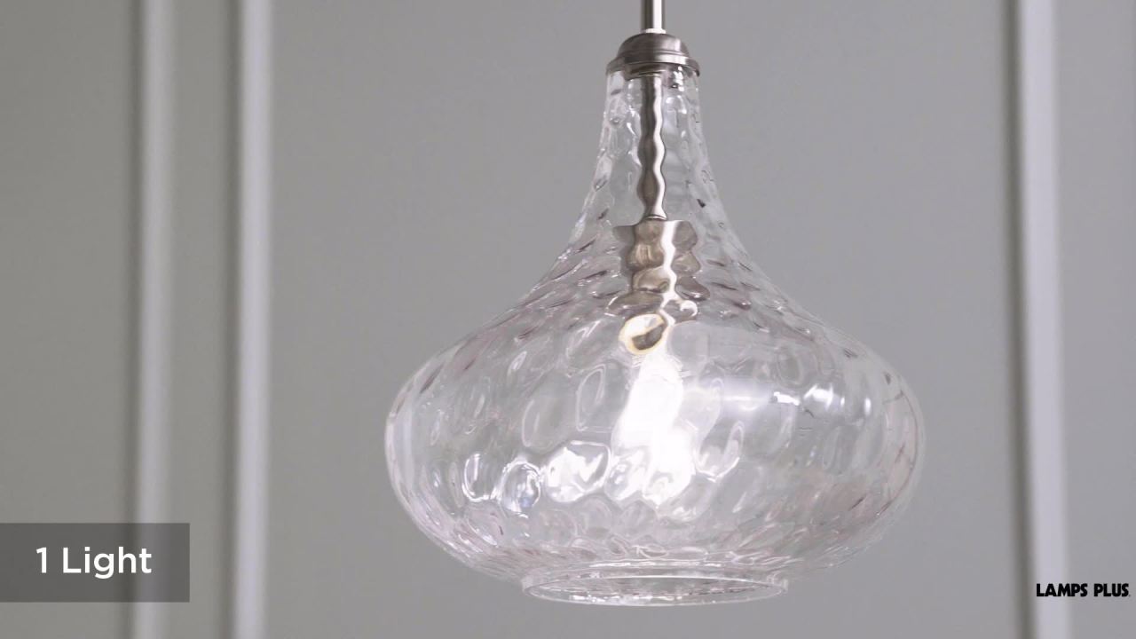 thumbnail video image 2 of 360 Lighting Cora Brushed Nickel Mini Pendant Light 11" Wide Modern Clear Textured Glass Shade for Dining Room House Foyer Kitchen Island Entryway, 2 of 9