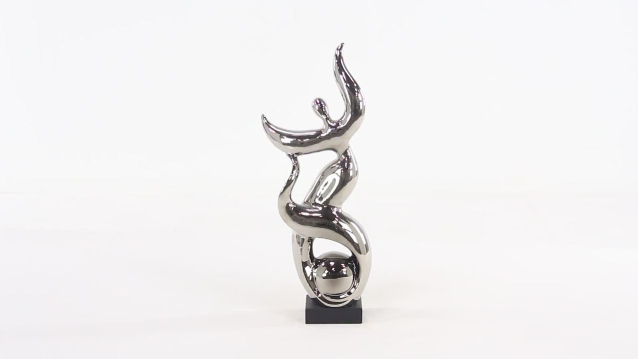 thumbnail video image 2 of 10" x 25" Silver Ceramic Dancing People Sculpture, by DecMode, 2 of 10