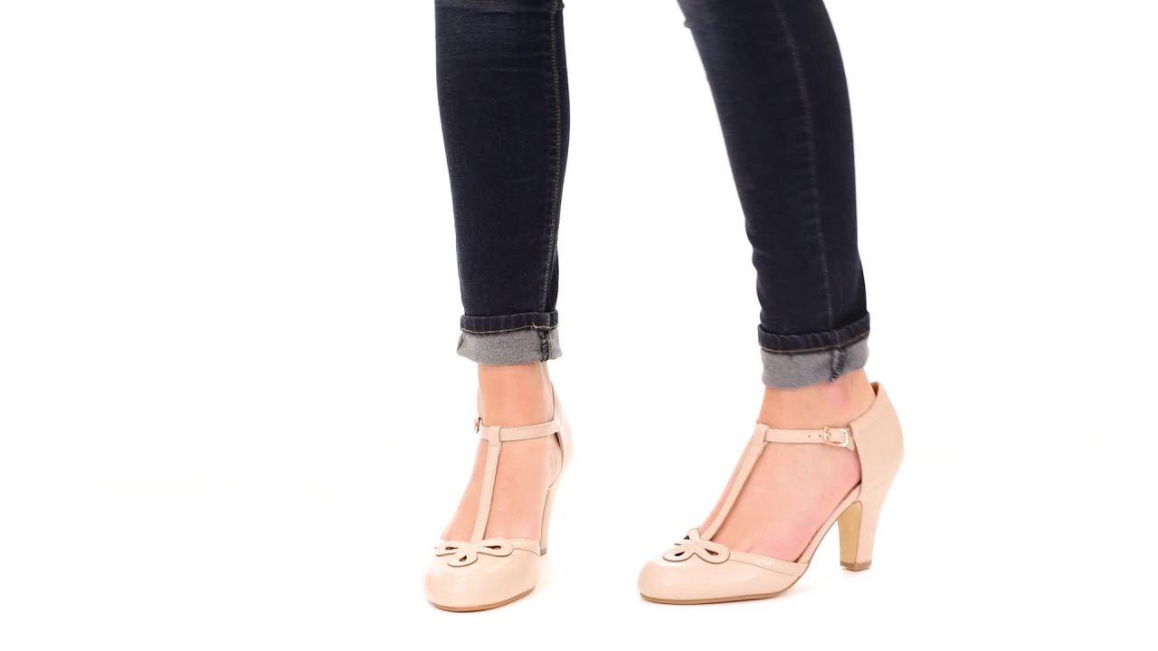 thumbnail video image 2 of Womens Cut Out Round Toe T-strap Matte Mary Jane Pumps, 2 of 2