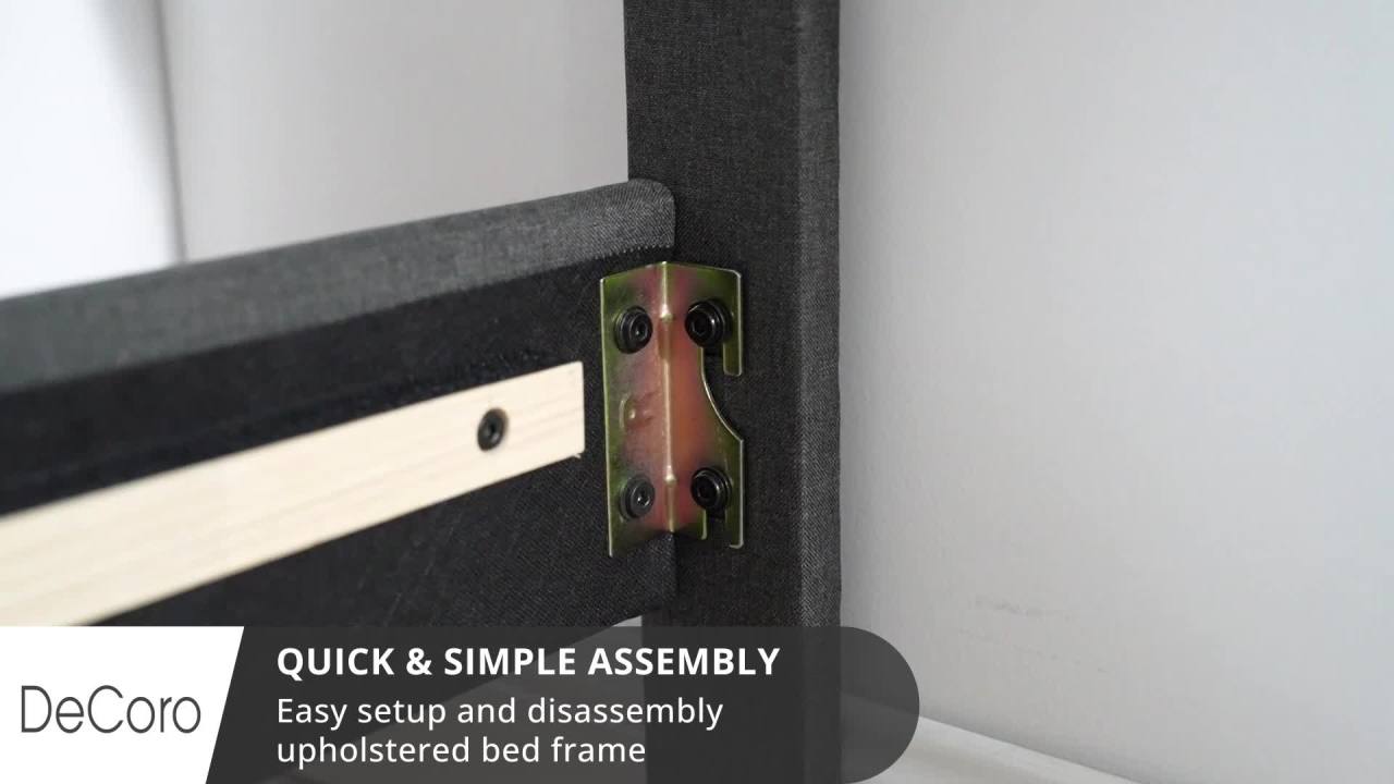 thumbnail video image 2 of DeCoro Chicago Modern Upholstered Platform Bed Frame, Tufted Headboard & Wooden Bed Frame, Wood Slats Support, Bed Frame No Box Spring Needed, Lightweight, Durable, Easy Assembly - Full, Grey, 2 of 10