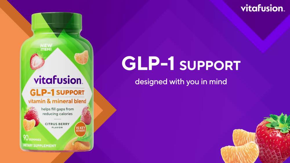 thumbnail video image 3 of vitafusion GLP-1 Support Multivitamin, Adult Gummy Vitamin, 15 Nutrients, Citrus Berry Flavor, 90ct, 3 of 11