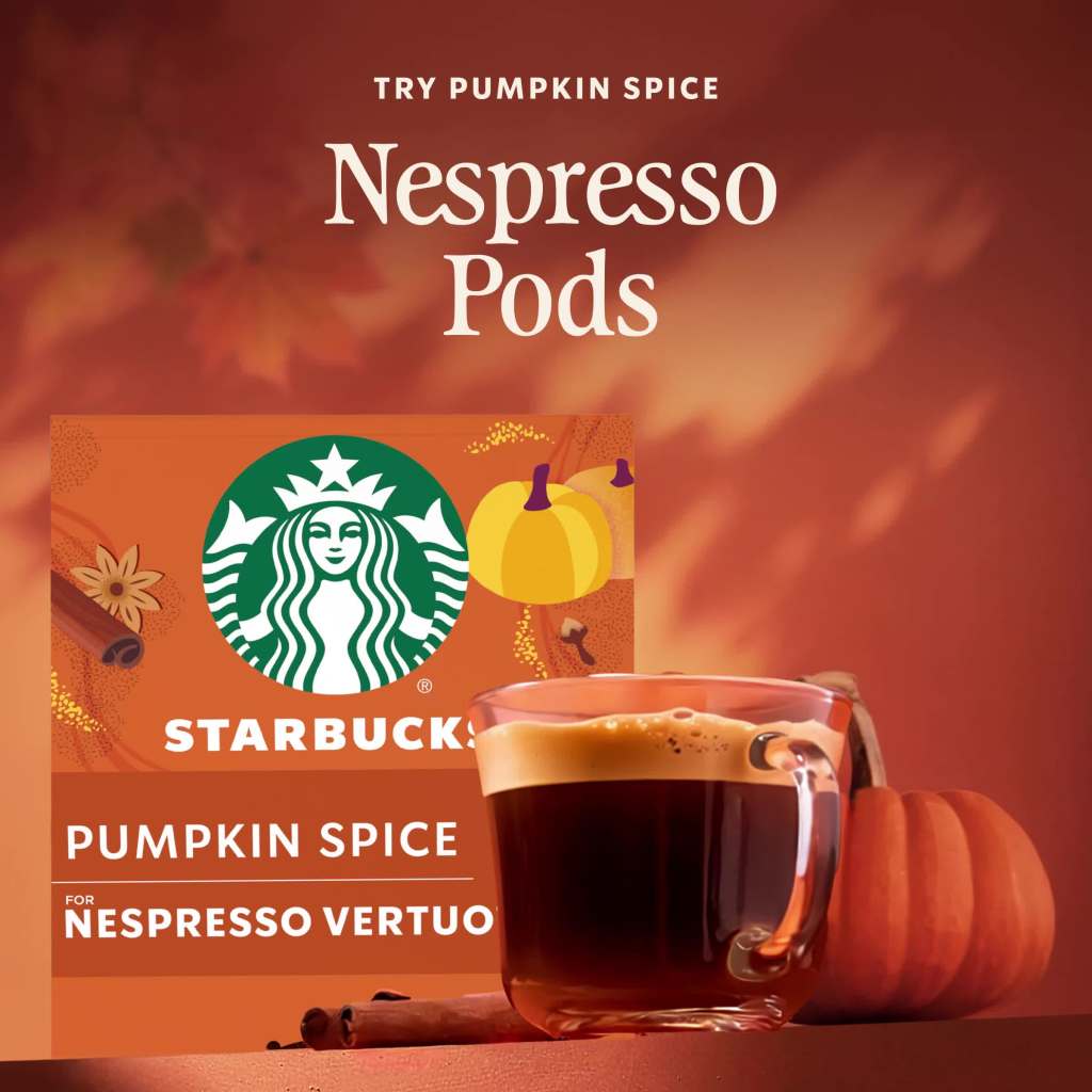 thumbnail video image 2 of Starbucks Pumpkin Spice Flavored Coffee, Nespresso Pods for Vertuo Machines, 8 Capsules 3.52 oz, 2 of 7