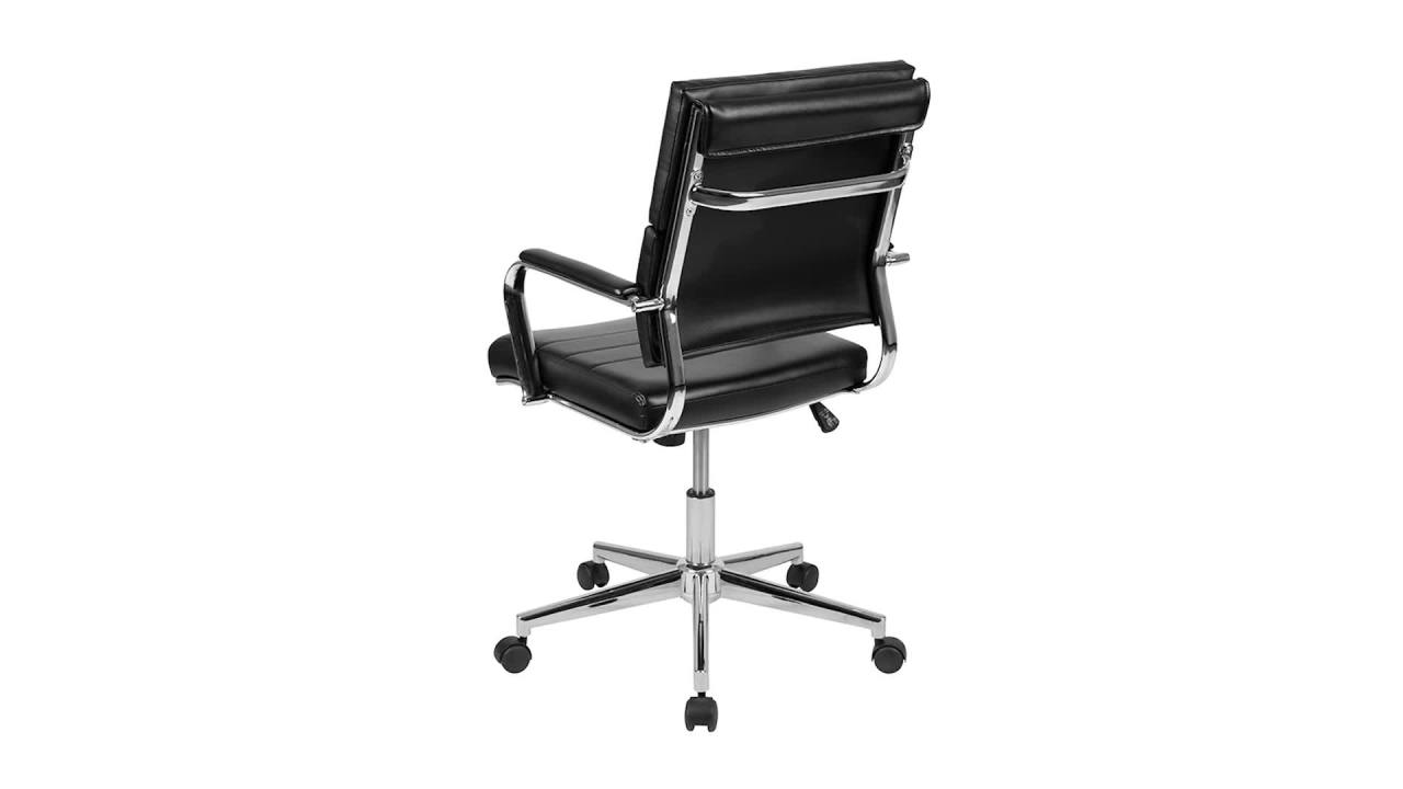 thumbnail video image 2 of Flash Furniture Hansel Mid-Back White LeatherSoft Contemporary Panel Executive Swivel Office Chair, 2 of 16