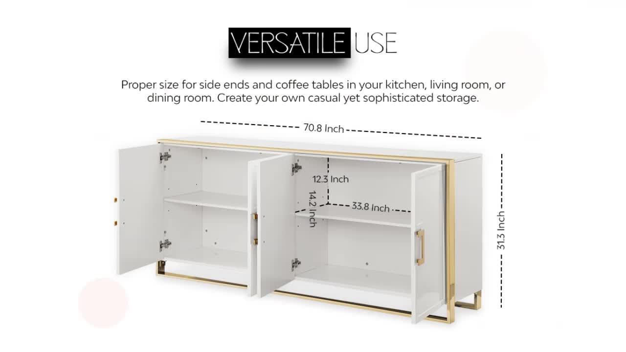 thumbnail video image 2 of Inspired Home Moani Sideboard Buffet 4 Doors, 2 Adjustable Shelves, Ash Brown, 2 of 10