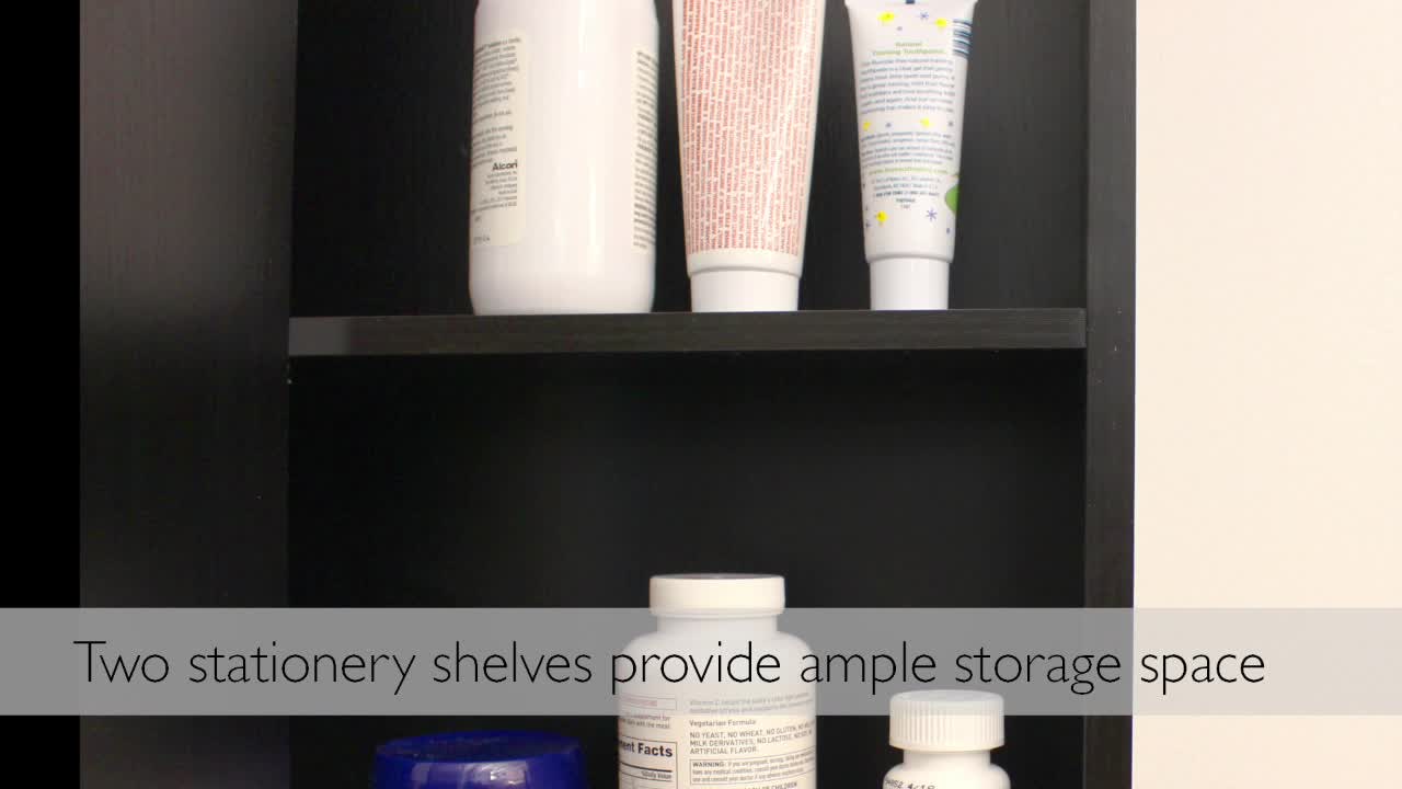 thumbnail video image 2 of Design House 30" Modern Wood Wall Mount Tri-View Medicine Cabinet, Espresso, 2 of 13