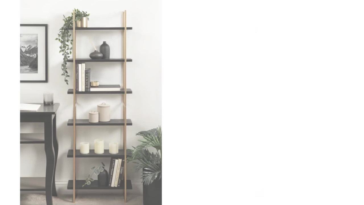 thumbnail video image 2 of Kate and Laurel Leigh Modern 3 Tier Wall Shelf, 20 x 7 x 30, Black and Gold, Decorative Contemporary Glam Multi-Tiered Shelf Wall Organizer for Storage and Display, 2 of 9