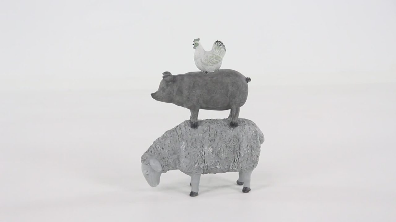 thumbnail video image 2 of 9" x 12" Gray Polyresin Stacked Farm Animals Sculpture, by DecMode, 2 of 10