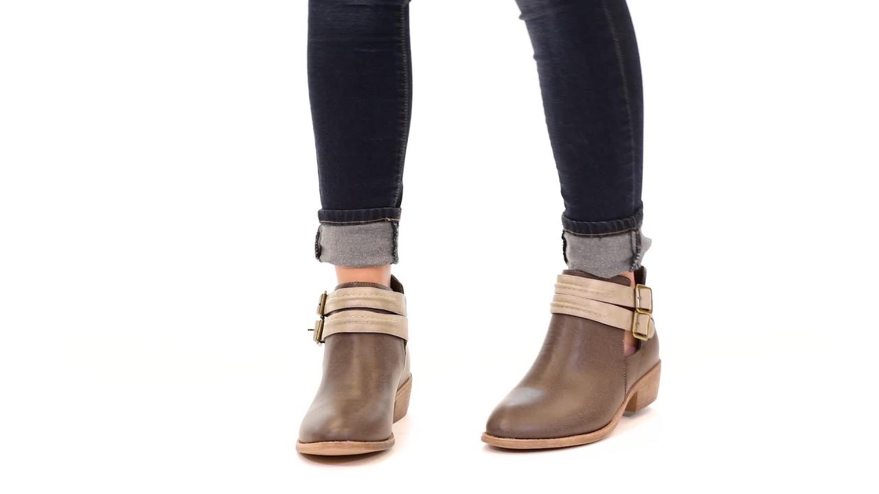 thumbnail video image 2 of Women's Faux Leather Side Slit Buckle Booties, 2 of 7