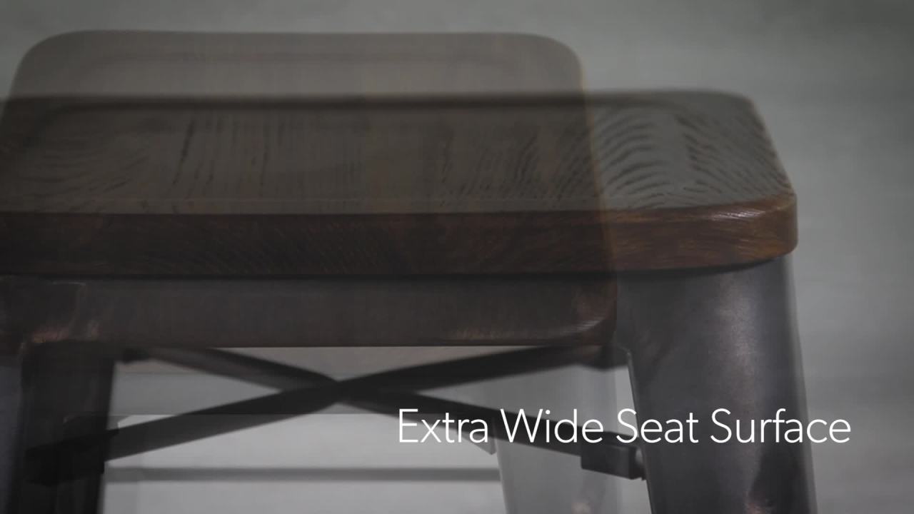 thumbnail video image 2 of OFM Industrial Modern 4 Assembled Metal Stools, Wood Seats, Bar Stools, 2 of 18