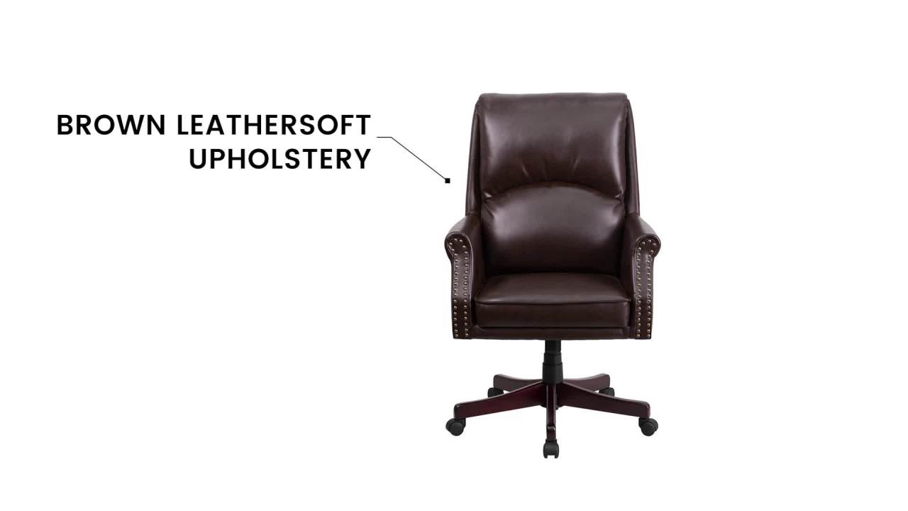 thumbnail video image 2 of Flash Furniture High Back Pillow Back Black LeatherSoft Executive Swivel Office Chair with Arms, 2 of 14