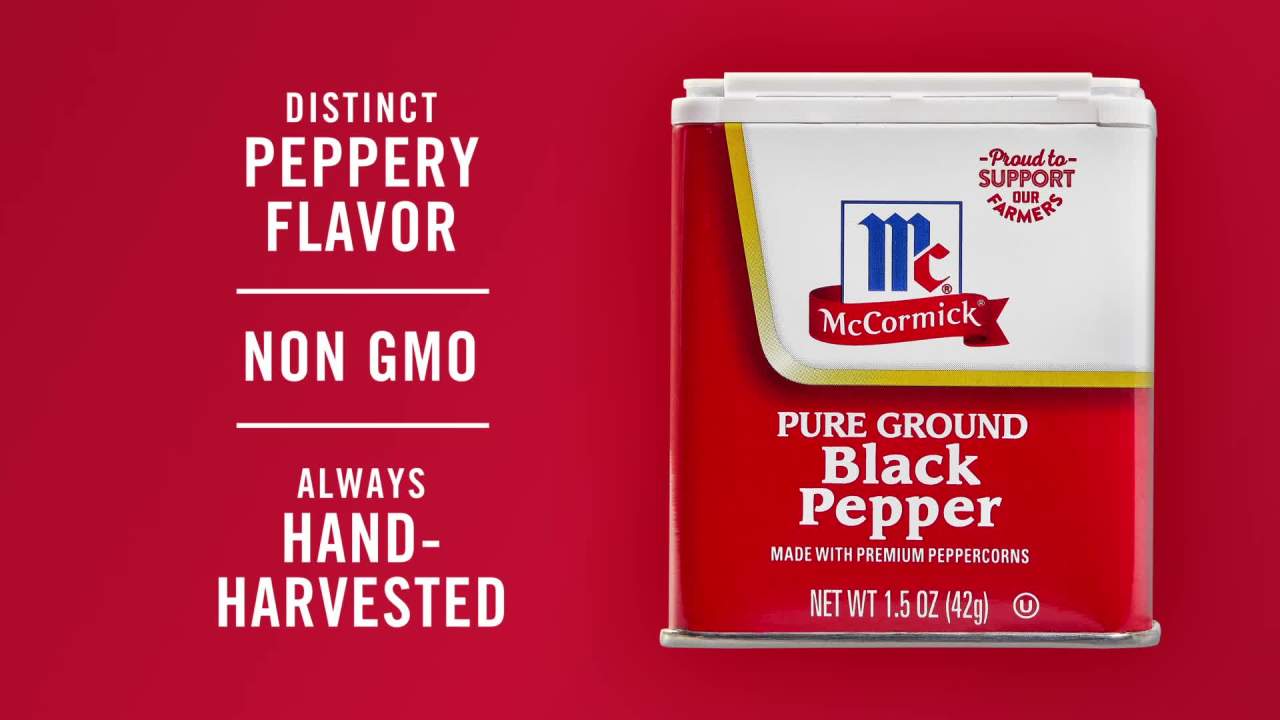 thumbnail video image 2 of McCormick Non-GMO Kosher Pure Ground Black Pepper, 1.5 oz Can, 2 of 28