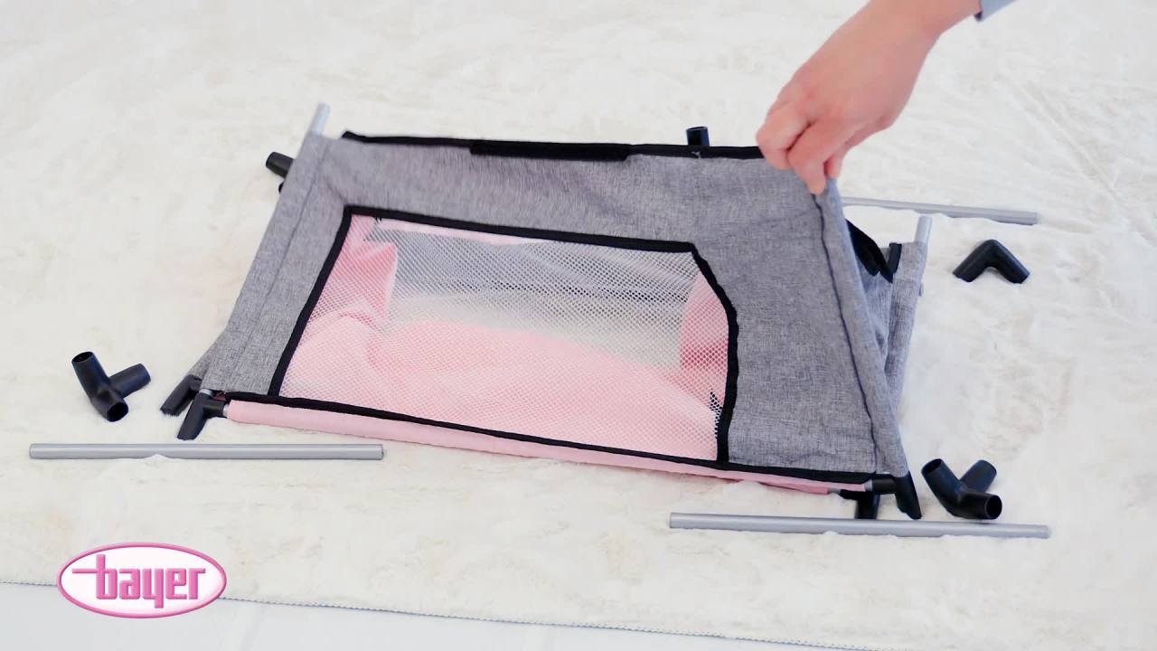 thumbnail video image 2 of Bayer Design Dolls: Multi-Bed - Grey, Pink, Fairy - Playpen Accessory For Dolls Up To 18", Built-In Highchair & Mobile, Pillow & Blanket, Kids Age 3+, 2 of 8