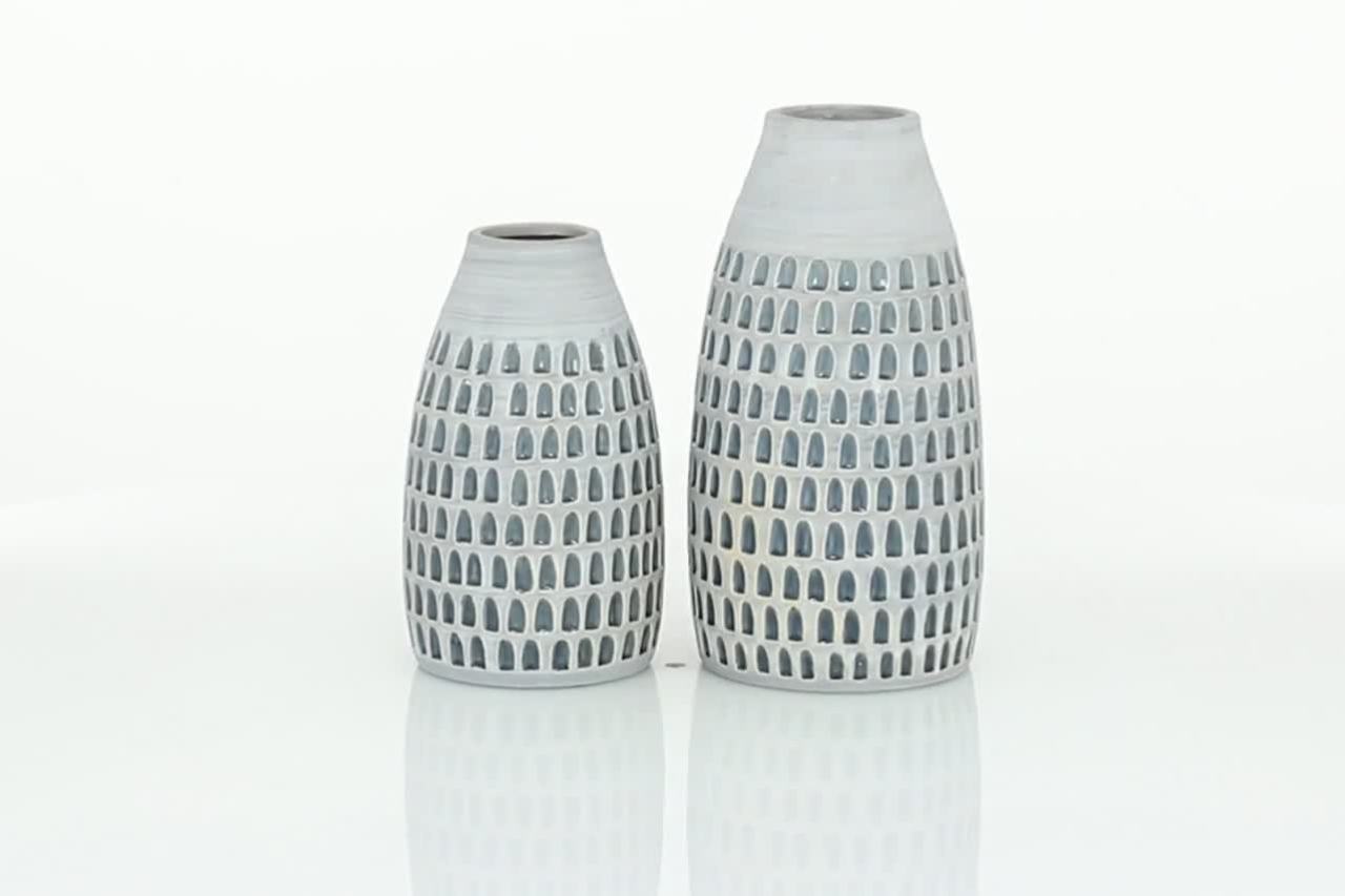 thumbnail video image 2 of DecMode 12", 9"H Handmade Gray Ceramic Vase, Set of 2, 2 of 9