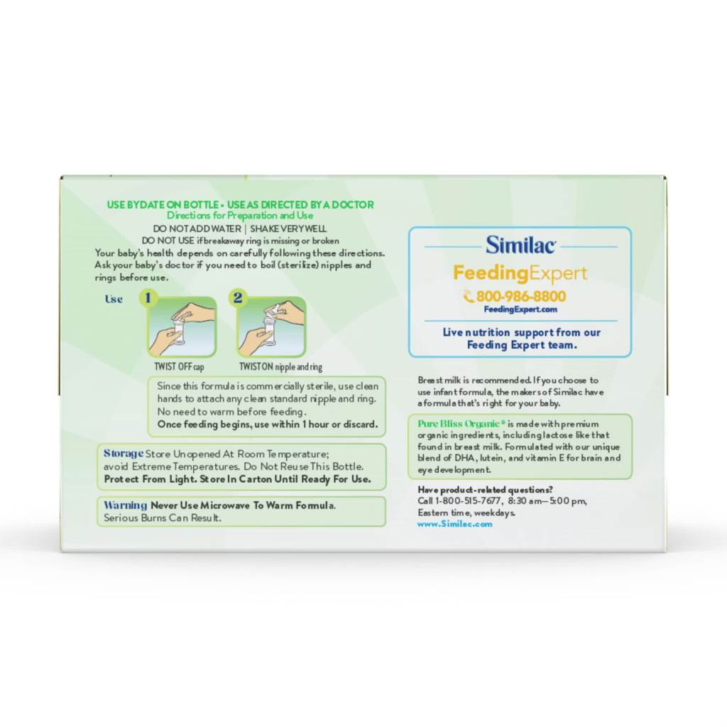 thumbnail video image 2 of Pure Bliss by Similac Organic Ready-to-Feed Baby Formula, USDA Certified Organic, 2-fl-oz Bottle, Pack of 8, 2 of 20