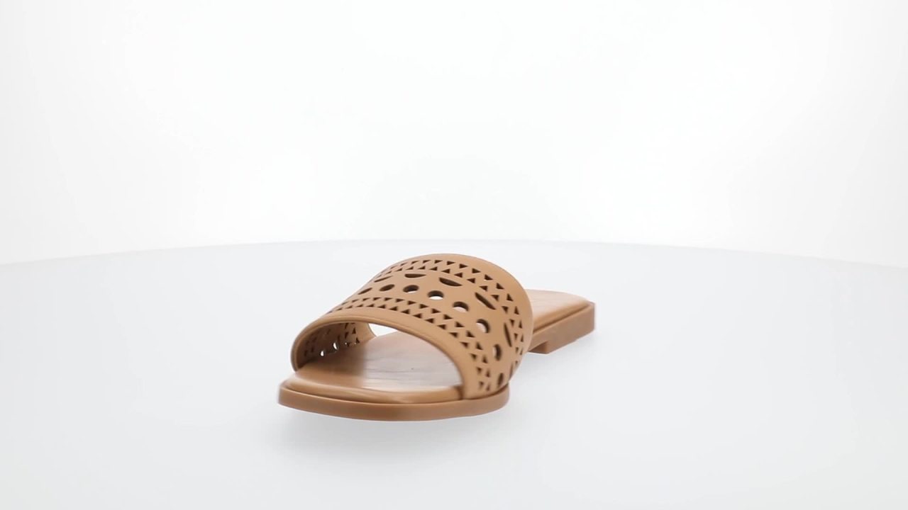 thumbnail video image 2 of Journee Womens Brodie Cut Out Band Slip On Flat Sandals, 2 of 10