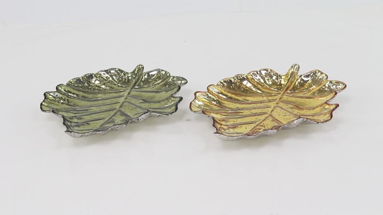 thumbnail video image 2 of Benzara 80568 Glass Leaf Bowl, 2 Assorted - 14 in. W, 2 in. H, 2 of 5