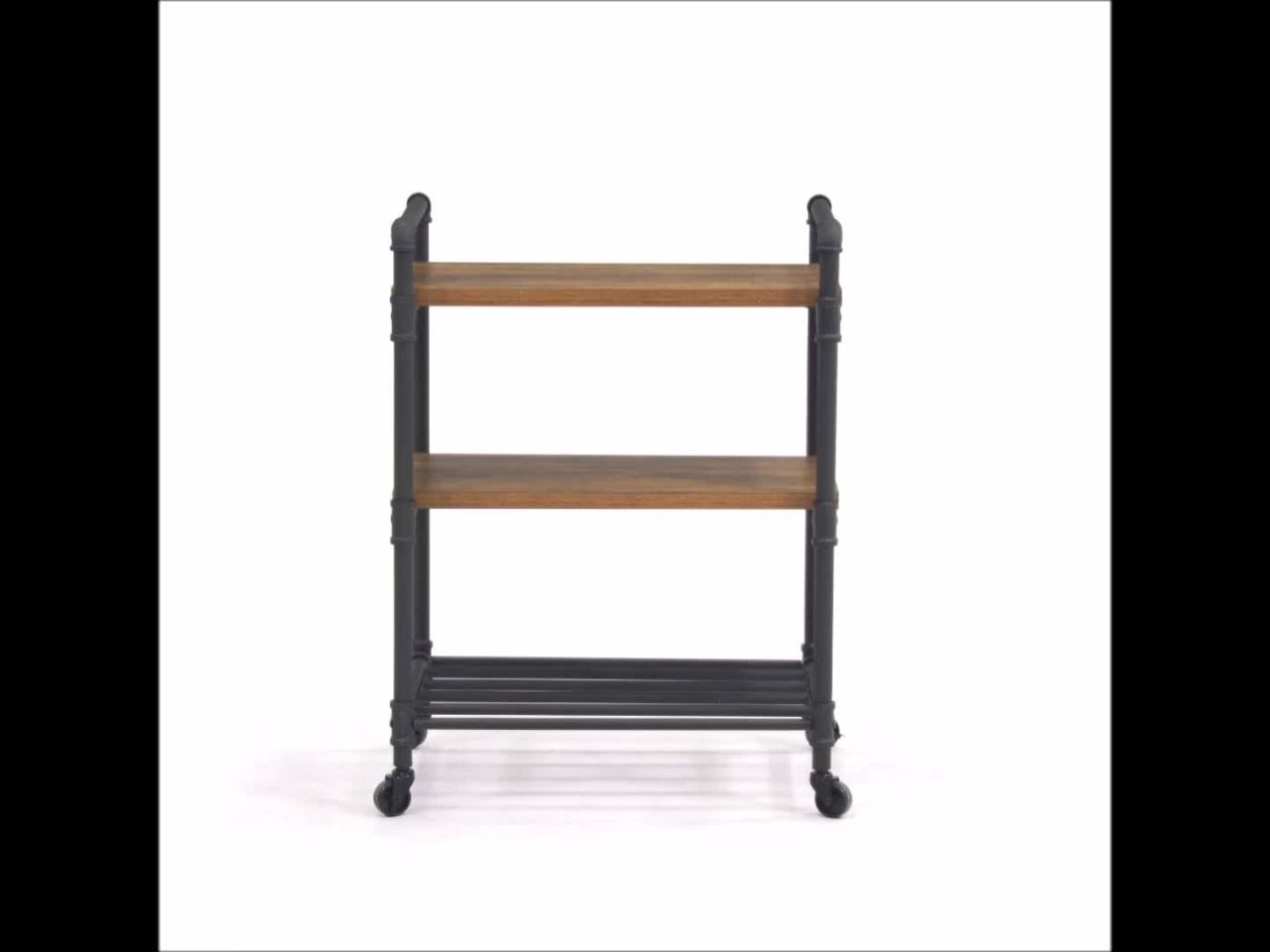 thumbnail video image 2 of Sauder Iron City® Multi-purpose Cart, Checked Oak Finish, 2 of 12
