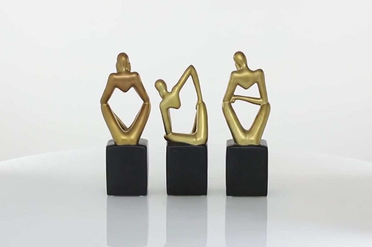 thumbnail video image 2 of 4"W, 13"H Gold Porcelain Sitting Thinker People Sculpture, by DecMode (3 Count), 2 of 12