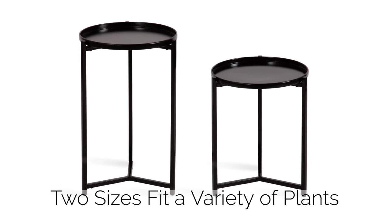 thumbnail video image 2 of Kate and Laurel Aguilar Modern Round Plant Stand Set, Set of 2, Black, Transitional Two-Piece Accent Table Set for Use as Indoor or Outdoor Plant Risers, 2 of 10