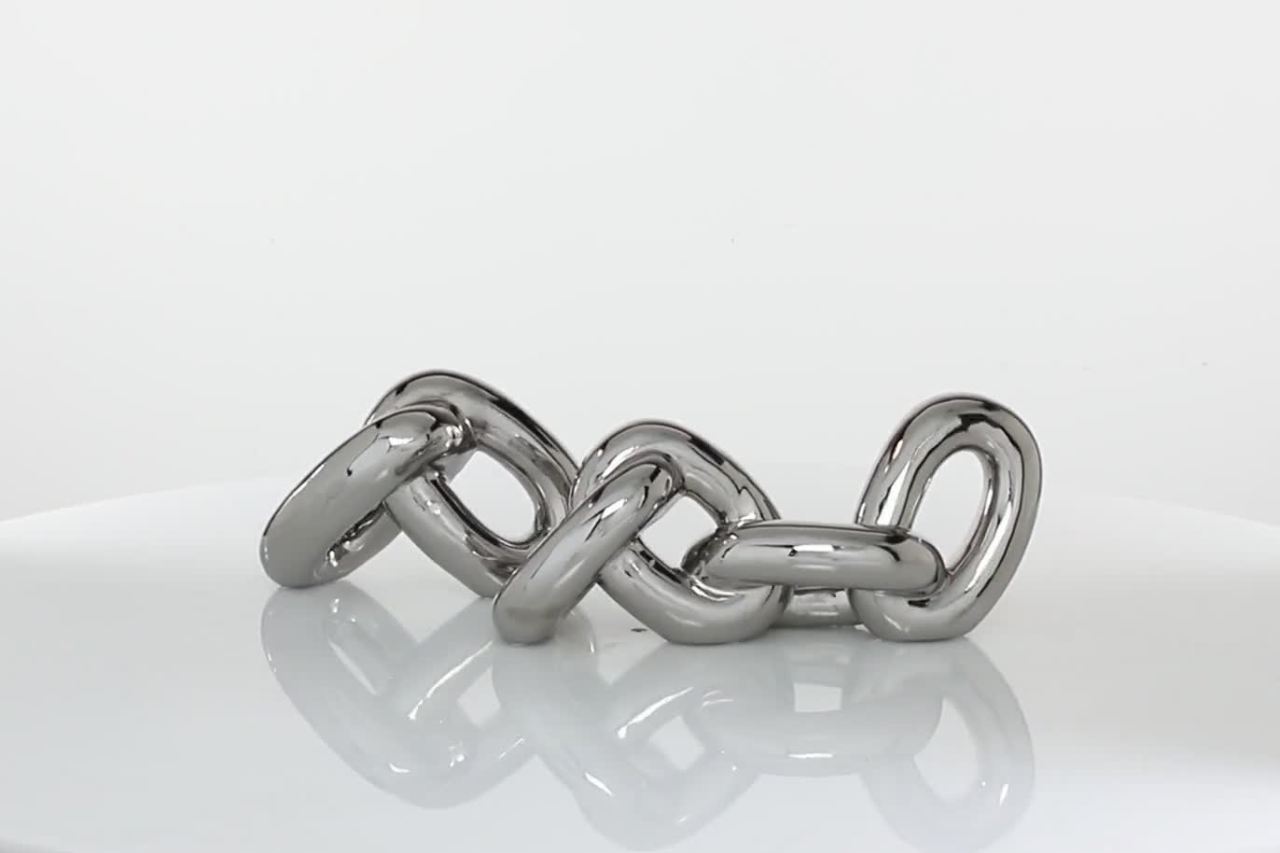 thumbnail video image 2 of 15"W, 6"H Silver Porcelain Ceramic Chain Sculpture, by CosmoLiving by Cosmopolitan (2 Count), 2 of 9