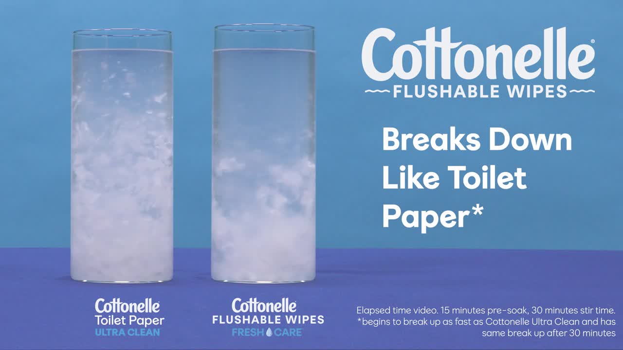 thumbnail video image 2 of Cottonelle Fresh Care Flushable Wet Wipes, 10 Flip-Top Packs, 2 of 12