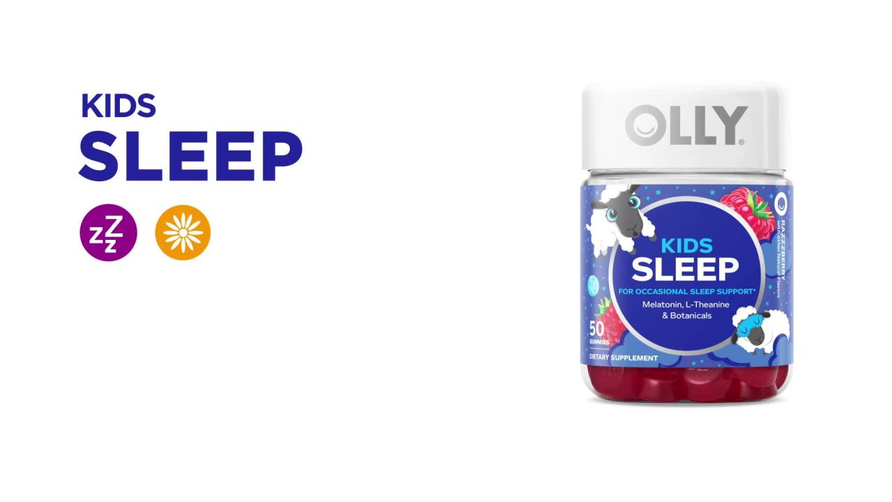 thumbnail video image 2 of OLLY Kids Sleep Gummy Supplement, 0.5mg Melatonin, L Theanine, Sleep Aid, Raspberry Flavor, 50 Ct, 2 of 11