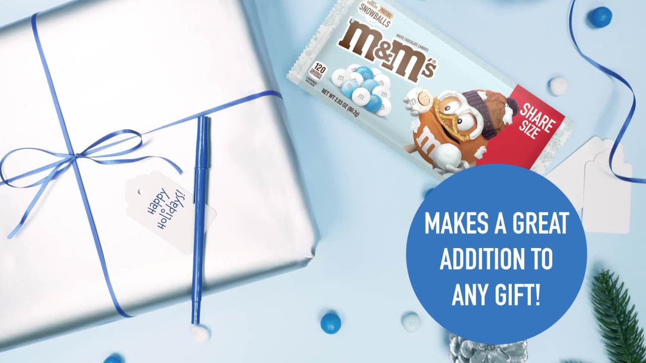 thumbnail video image 2 of M&M’S Christmas White Chocolate Pretzel Snowballs Holiday Candy–2.83oz, 2 of 12