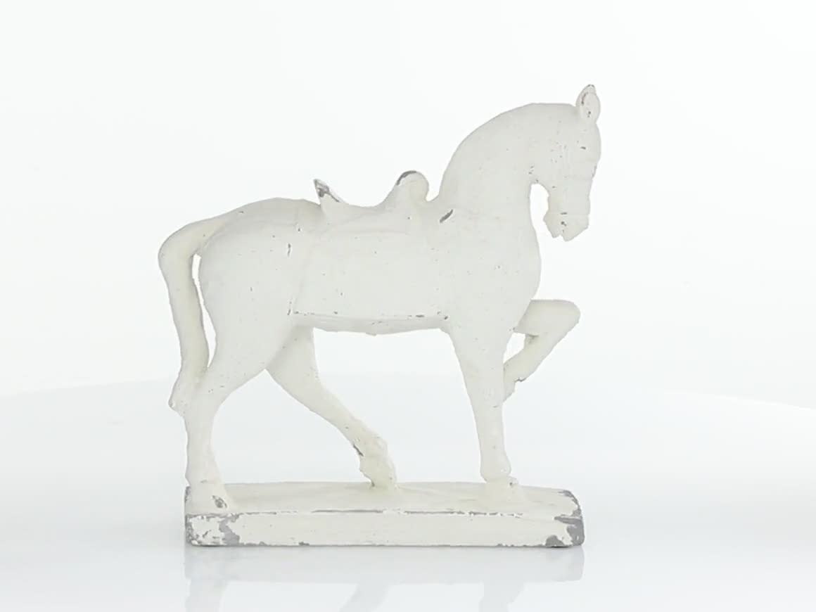 thumbnail video image 2 of 13" x 14" White Fiberglass Horse Sculpture, by DecMode, 2 of 13