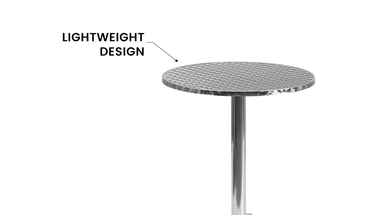 thumbnail video image 2 of Flash Furniture 23.5'' Round Aluminum Indoor-Outdoor Table Set with 2 Slat Back Chairs, 2 of 6