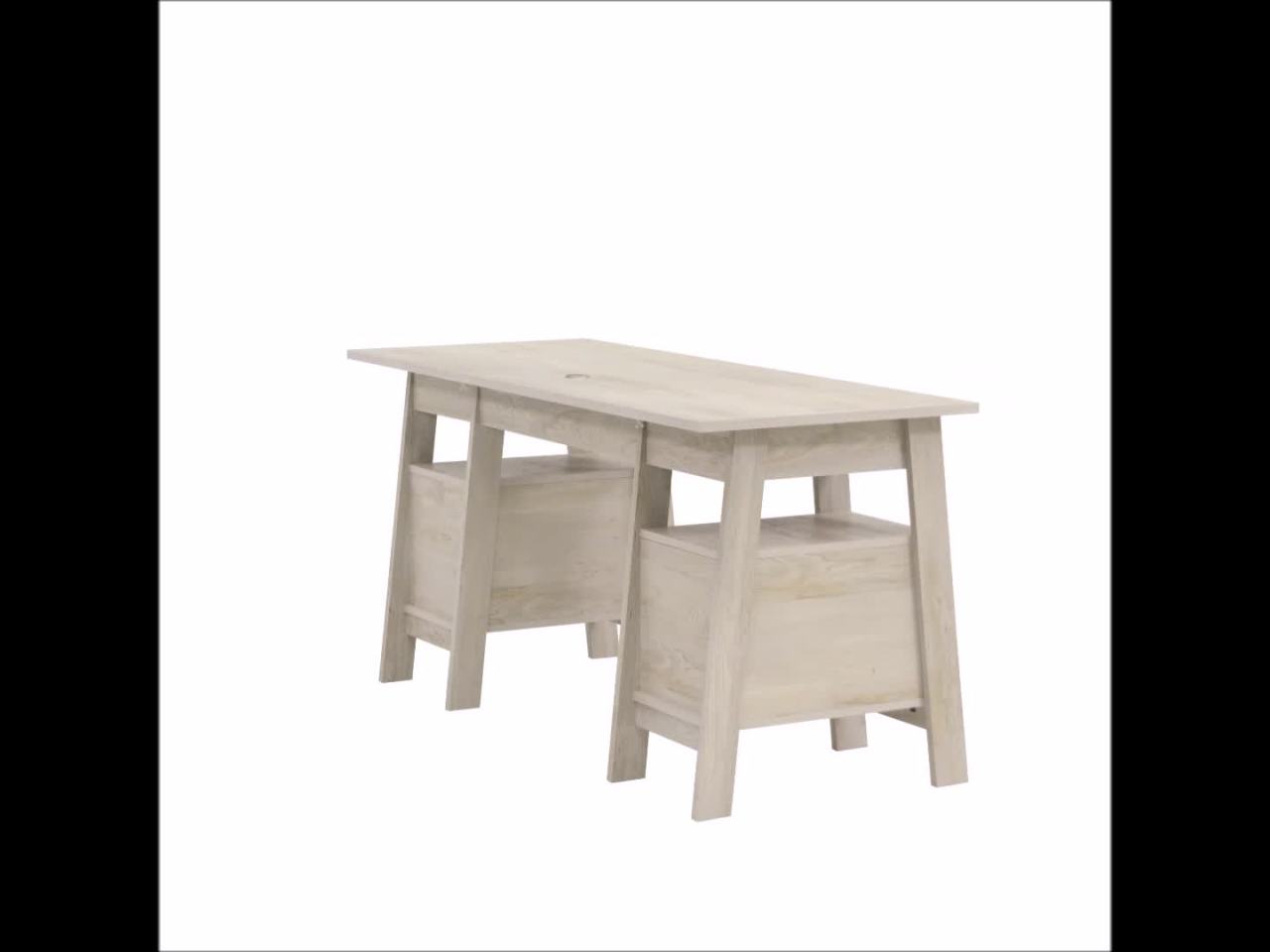 thumbnail video image 2 of Sauder Trestle Executive Desk, Chalked Chestnut Finish, 2 of 14