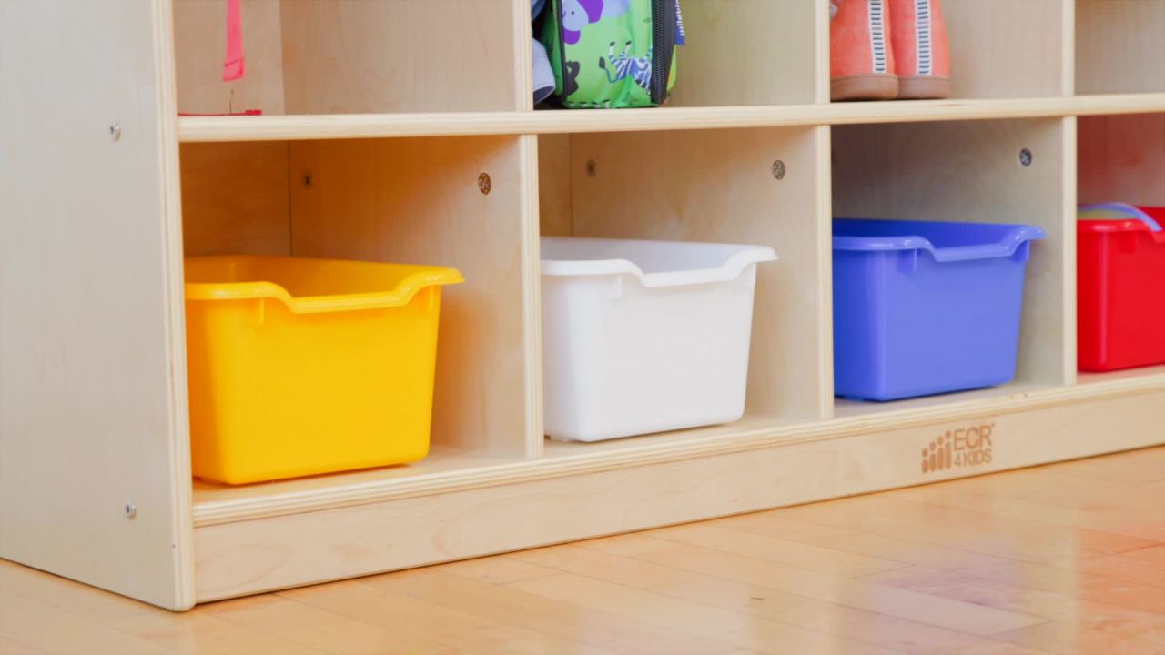 thumbnail video image 2 of ECR4Kids 5-Section Coat Locker with Cubby Storage Compartments, Classroom Furniture, Natural, 2 of 10